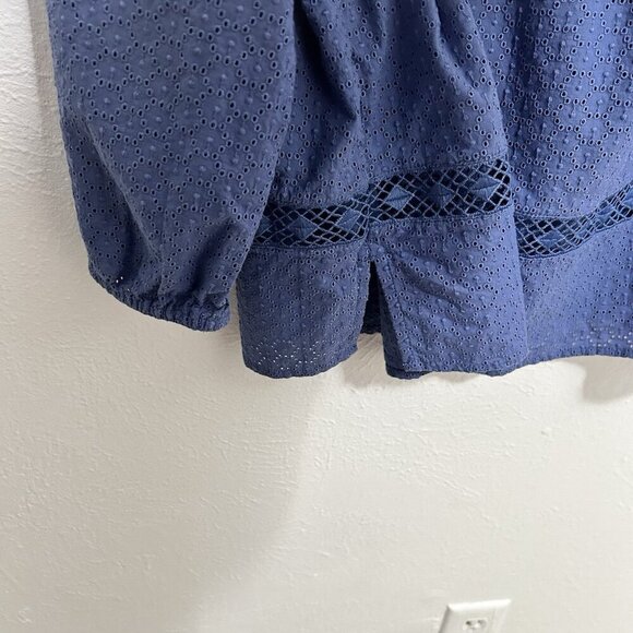 Lands End Pacific Blue Cotton Eyelet Lace Boho Art-to-Wear Tunic Top Size M - Picture 4 of 10